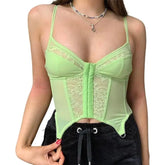 Green Color Spaghetti Strap Push Up Crop Corset